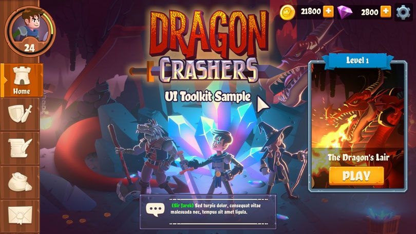 Amostra do Kit de ferramentas de IU em Dragon Crashers