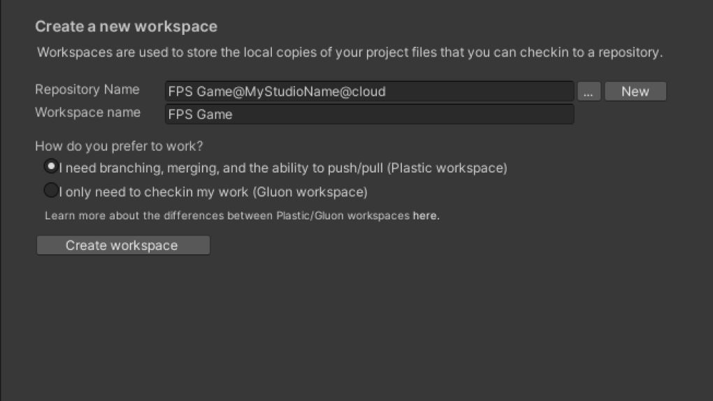 Unity Version Control のワークスペース