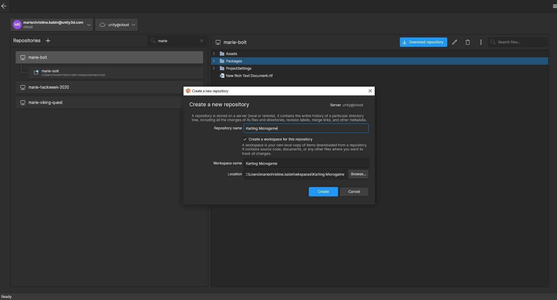 Creating a repo in Plastic SCM 