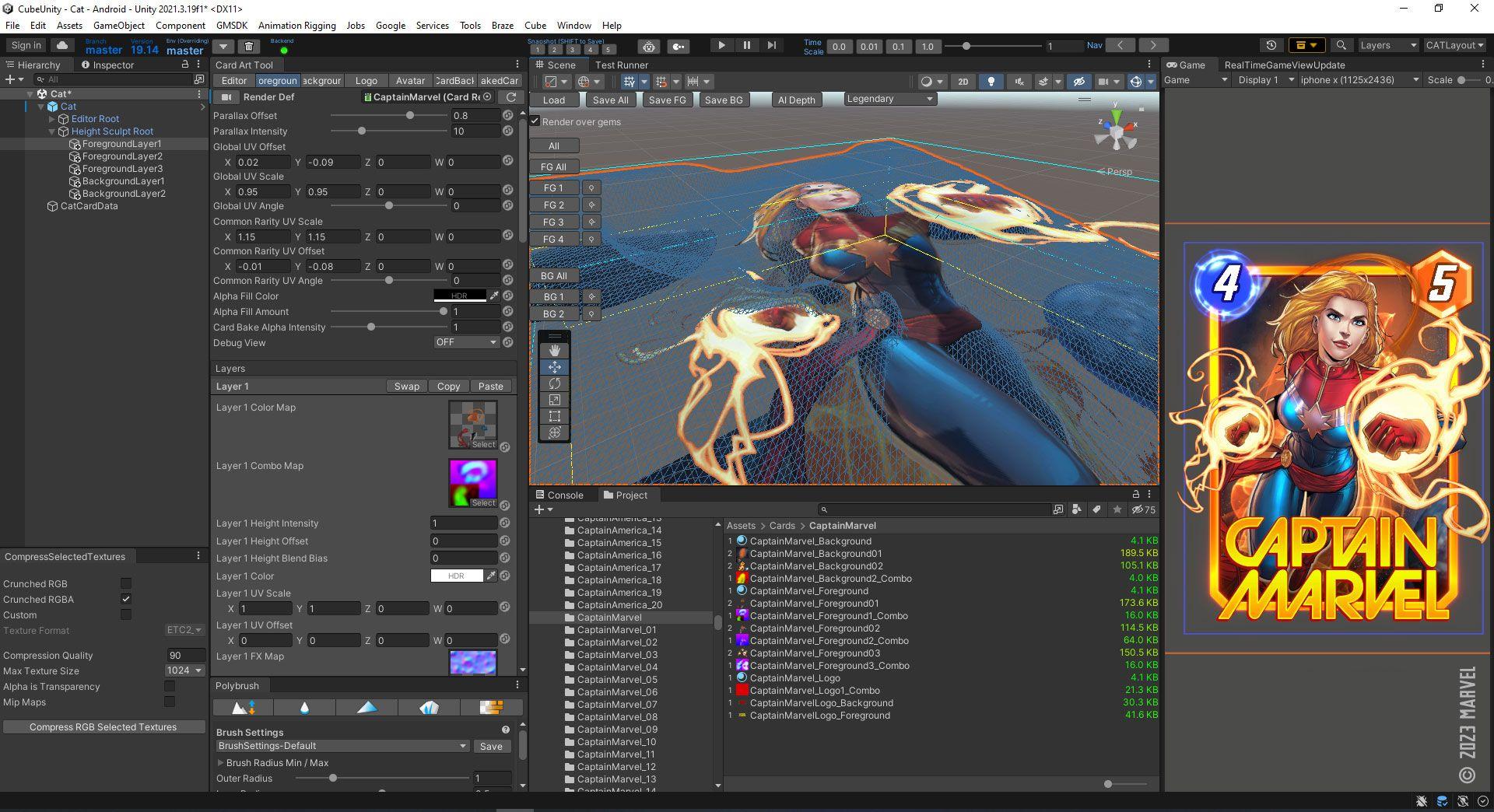 Captain Marvel card in the Unity Editor