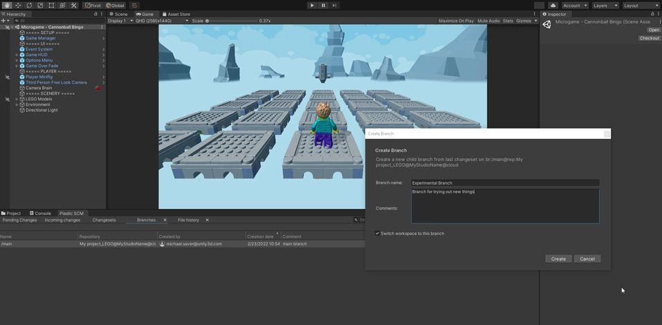 Creating a branch with Unity Plastic SCM