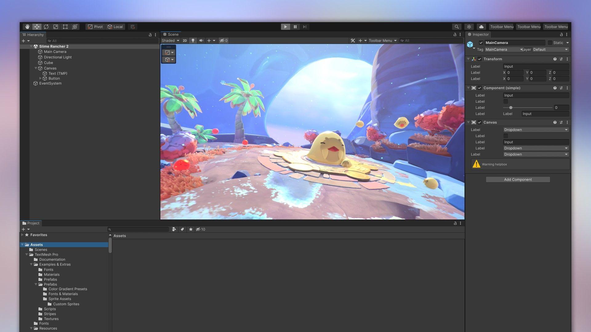 Escena de Slime Rancher 2 en el editor Unity