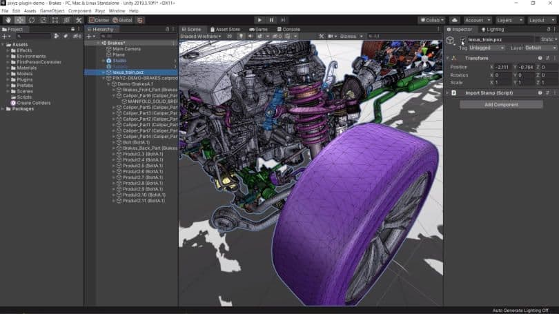 Revisión de Unity Pixyz sobre el modelo de volante de Lexus