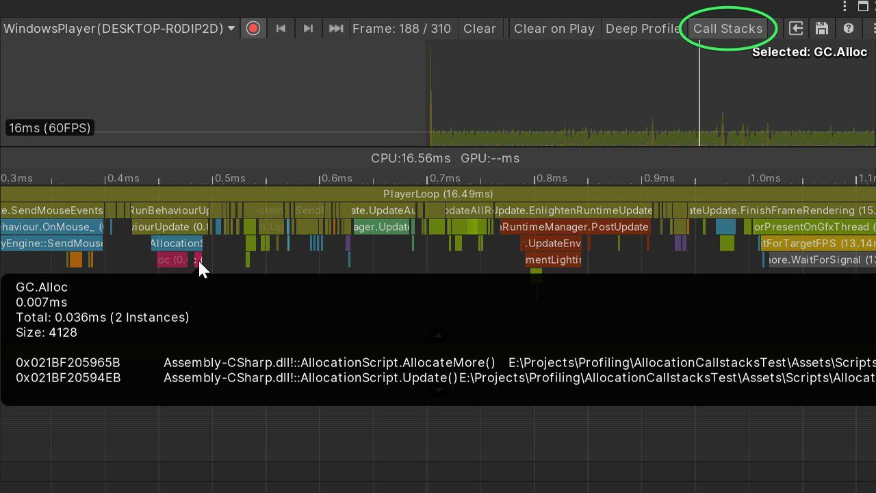 Profiler improvement: Managed allocation call stacks support in Players