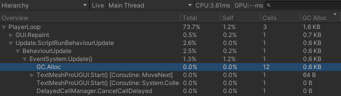 CPU 使用情况剖析器中的 "层次结构 "视图 