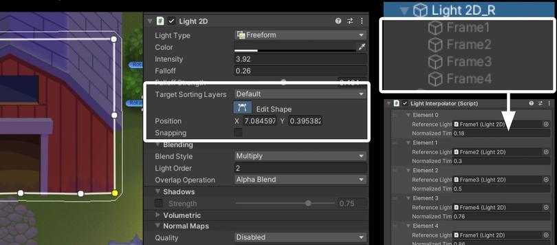 AN INTERPOLATOR SCRIPT TWEENS THE POSITIONS OF A FREEFORM LIGHT’S VECTORS.