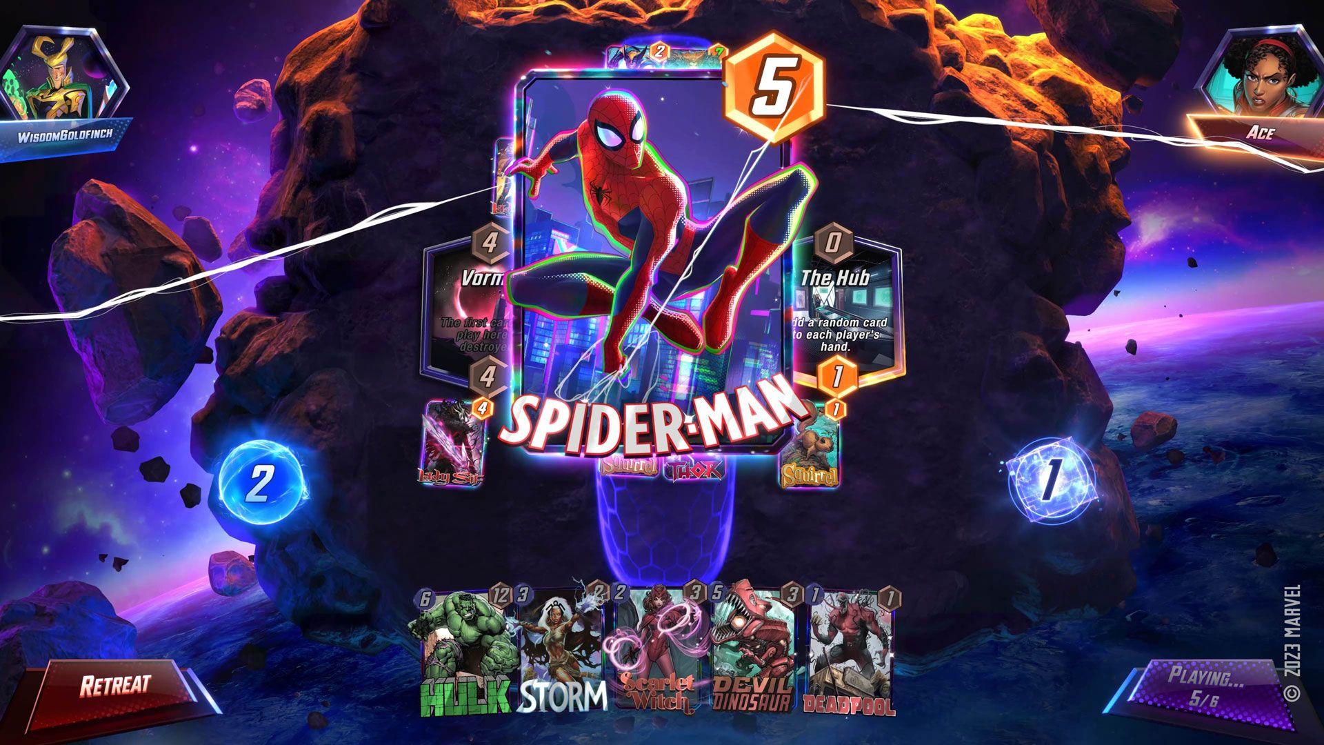 Carta de Spiderman en el juego Marvel SNAP