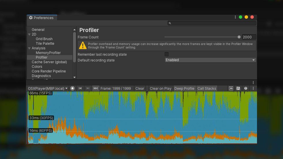 Aprimoramento do Profiler: Contagem de quadros configurável